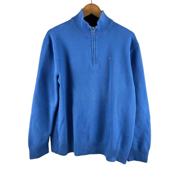 Tommy Hilfiger Men's Sweater Cardigan 1/4 Zip Blue Size XL Preppy Classic Cotton - Picture 1 of 7